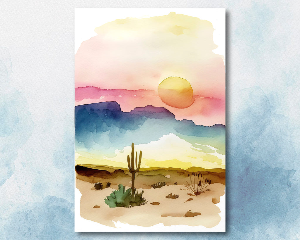 Minimalist Sonoran Desert Sunset Cactus Wall Art Southwest Nature Inspired Watercolor Print Western Decor Southwestern Landscape Painting