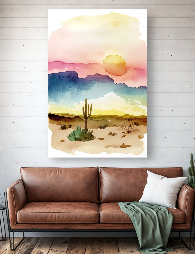 Minimalist Sonoran Desert Sunset Cactus Wall Art Southwest Nature Inspired Watercolor Print Western Decor Southwestern Landscape Painting