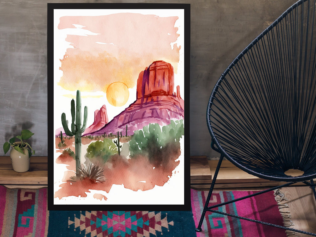 Minimalist Sedona Arizona Desert Wall Art Print Southwest Nature Inspired Watercolor Landscape Painting Western Boho Decor Southwestern Gift