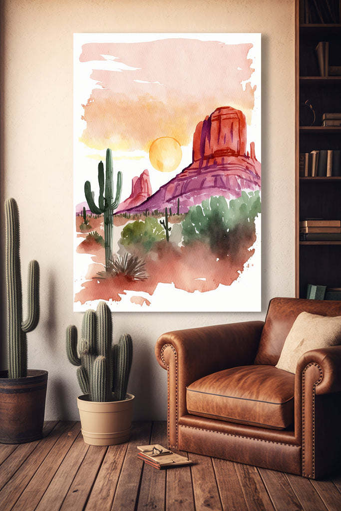 Minimalist Sedona Arizona Desert Wall Art Print Southwest Nature Inspired Watercolor Landscape Painting Western Boho Decor Southwestern Gift