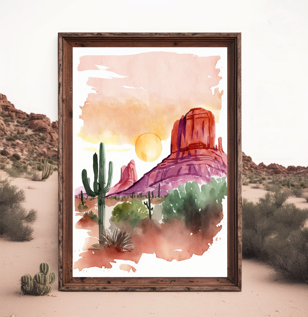 Minimalist Sedona Arizona Desert Wall Art Print Southwest Nature Inspired Watercolor Landscape Painting Western Boho Decor Southwestern Gift