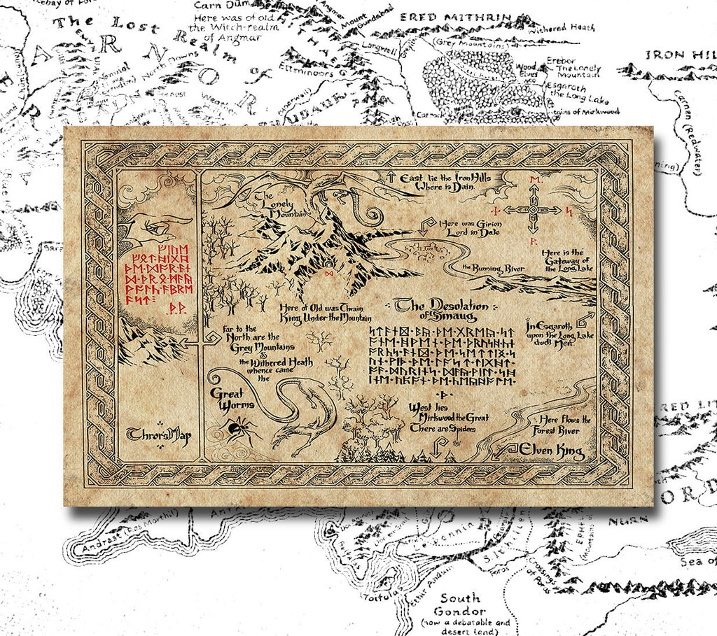 Thorin's Map Hobbit Art Print Lord of the Rings Middle Earth Wall Art Tolkien Gifts Fantasy Home Decor