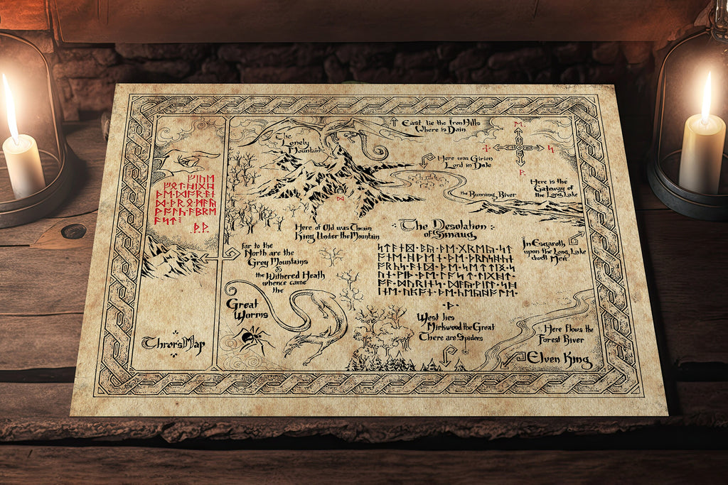 Thorin's Map Hobbit Art Print Lord of the Rings Middle Earth Wall Art Tolkien Gifts Fantasy Home Decor