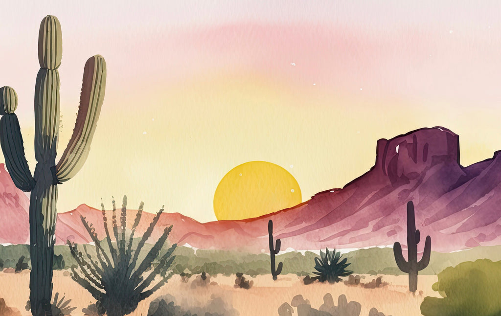 Minimalist Sonoran Desert Sunset Cactus Wall Art Southwest Nature Inspired Watercolor Print Western Decor Southwestern Landscape Painting