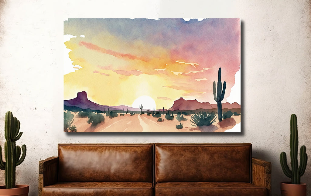 Minimalist Sonoran Desert Sunset Cactus Wall Art Southwest Nature Inspired Watercolor Print Western Decor Southwestern Landscape Painting