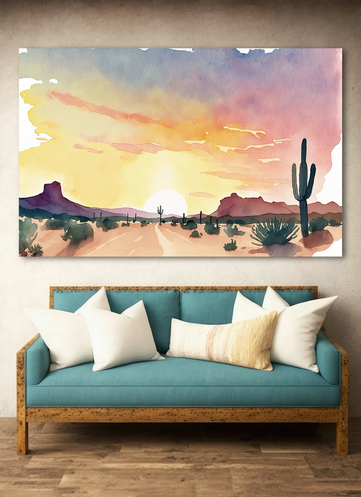 Minimalist Sonoran Desert Sunset Cactus Wall Art Southwest Nature Inspired Watercolor Print Western Decor Southwestern Landscape Painting