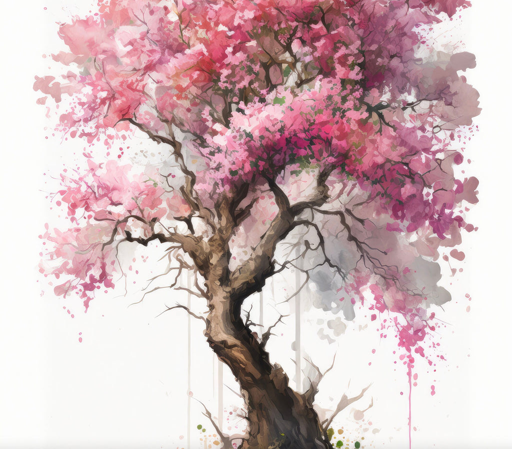 Japanese Pink Sakura Cherry Blossom Bonsai Tree Wall Art Asian Print Nature Inspired Zen Botanical Watercolor Painting Gift Floral Decor