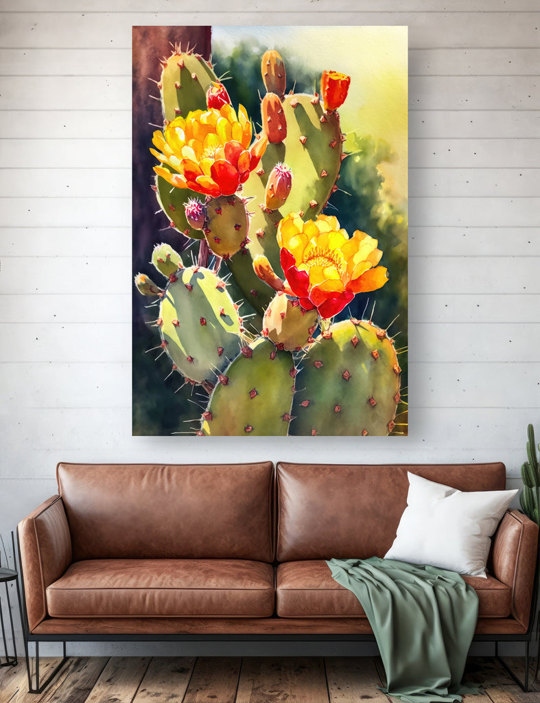 Flower Prickly Pear Cactus Print Watercolor Painting Botanical Desert Wall Art Nature Inspired Sonoran Art Southwest Gift Western Decor