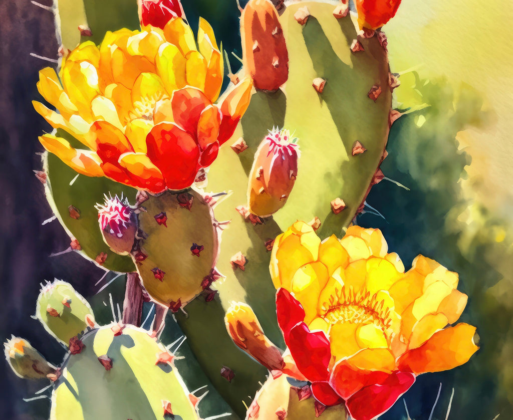 Flower Prickly Pear Cactus Print Watercolor Painting Botanical Desert Wall Art Nature Inspired Sonoran Art Southwest Gift Western Decor