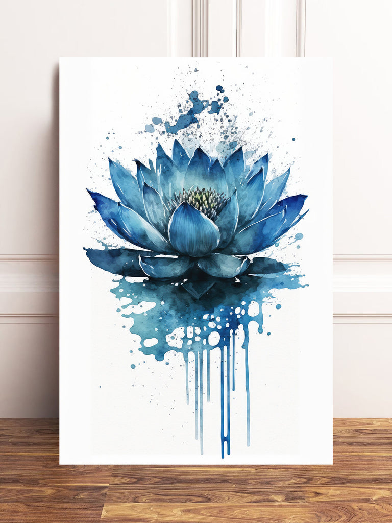 Blue Egyptian Lotus Flower Wall Art Water Lily Painting Print Nature Inspired Floral Watercolor Gift Relaxing Botanical Zen Decor