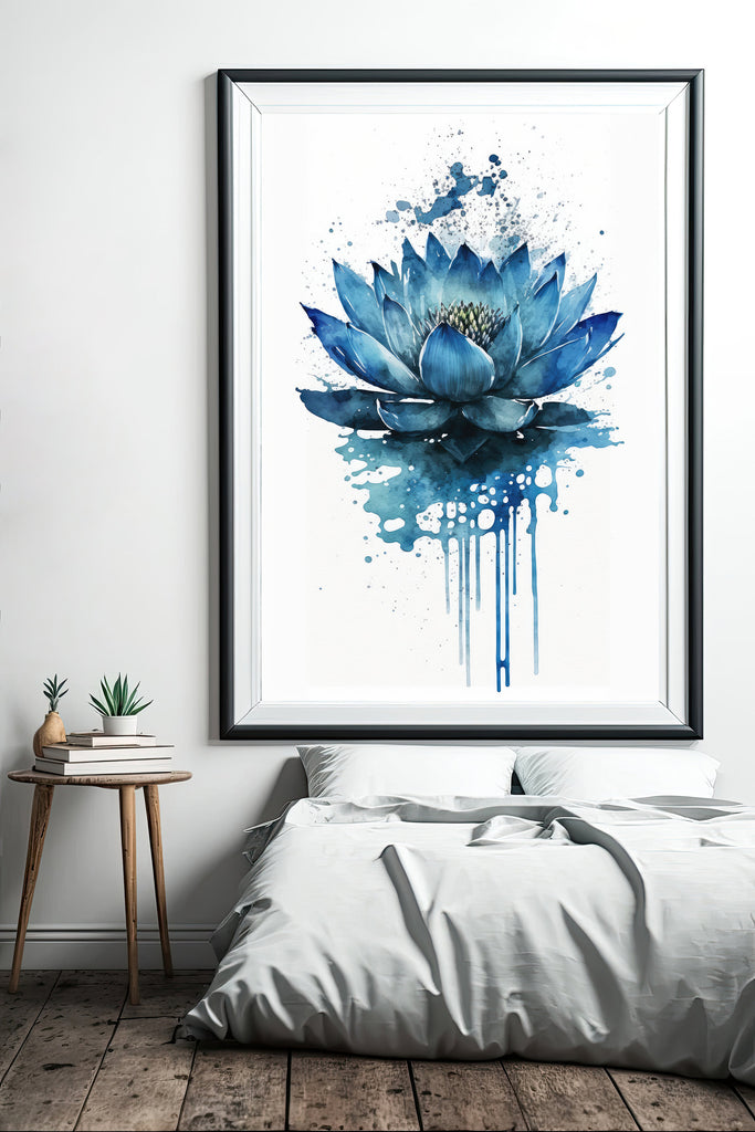 Blue Egyptian Lotus Flower Wall Art Water Lily Painting Print Nature Inspired Floral Watercolor Gift Relaxing Botanical Zen Decor