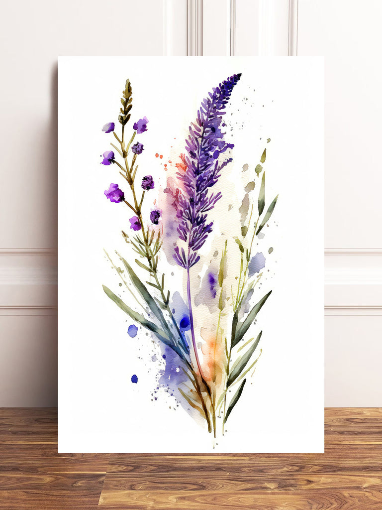 Minimalist Lavender Flower Bouquet Wall Art Cottagecore Decor Wildflower Painting Floral Nature Inspired Botanical Farmhouse Kitchen Print