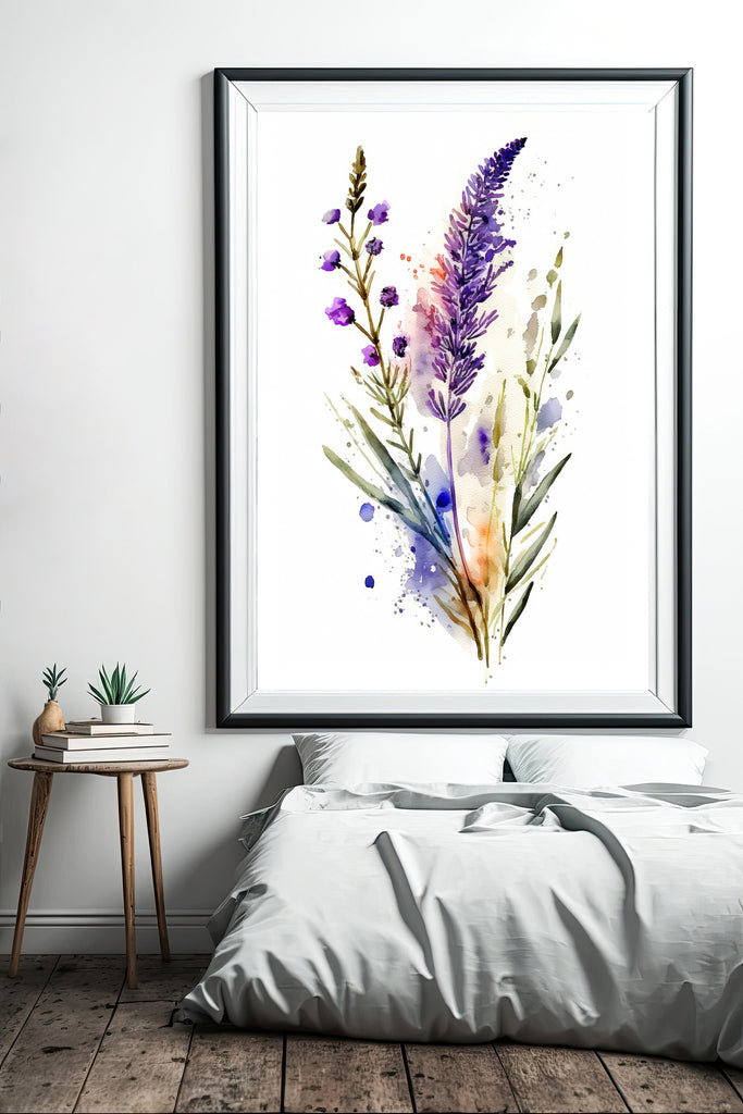 Minimalist Lavender Flower Bouquet Wall Art Cottagecore Decor Wildflower Painting Floral Nature Inspired Botanical Farmhouse Kitchen Print