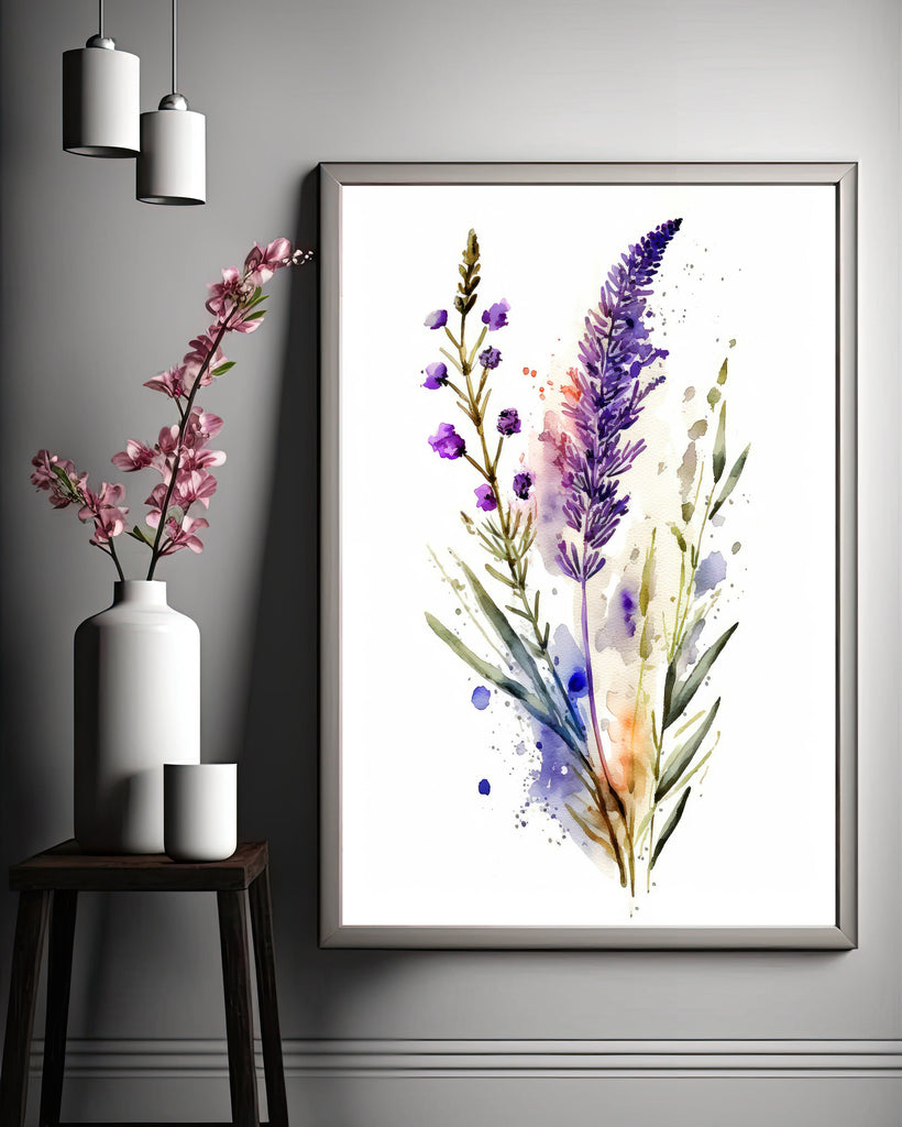 Minimalist Lavender Flower Bouquet Wall Art Cottagecore Decor Wildflower Painting Floral Nature Inspired Botanical Farmhouse Kitchen Print