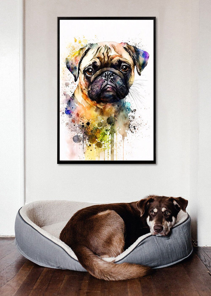 Pug Dog Watercolor Portrait Painting Wall Art Print Cute Pet Keepsake Gift Dog Lover Adorable Canine Home Decor for Puppy Dog Lovers!