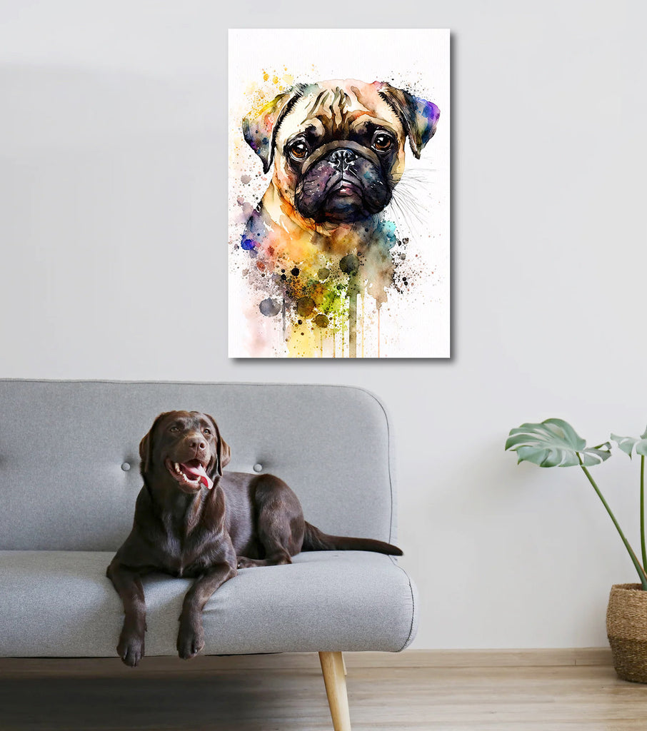 Pug Dog Watercolor Portrait Painting Wall Art Print Cute Pet Keepsake Gift Dog Lover Adorable Canine Home Decor for Puppy Dog Lovers!