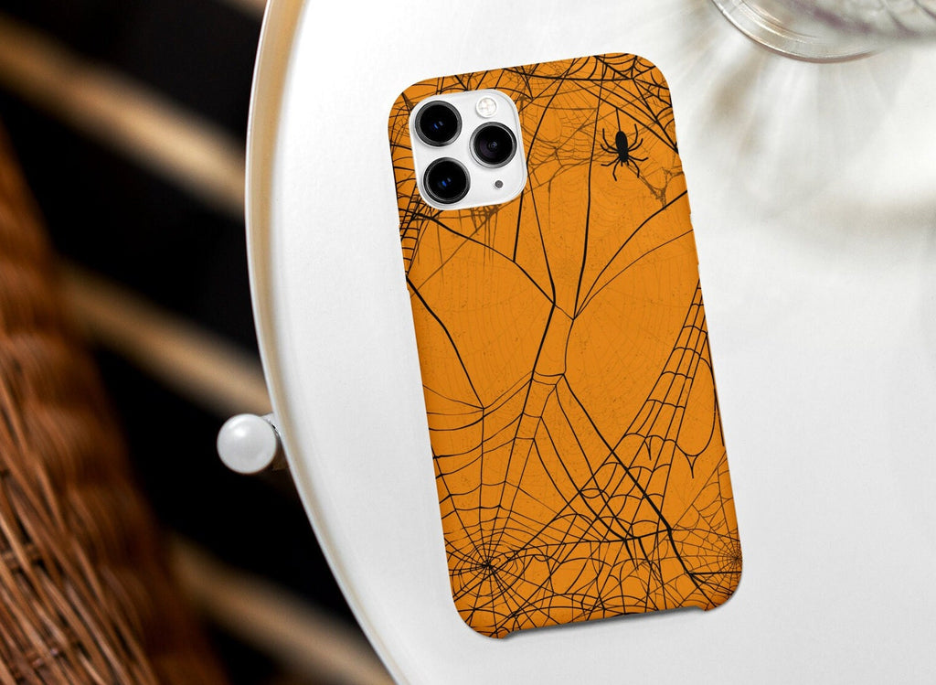 Spooky Spider Web Phone Case, Halloween Samsung and iPhone 14 13 12 11 Pro XR Case, Spooky Hard Tough Phone Cover