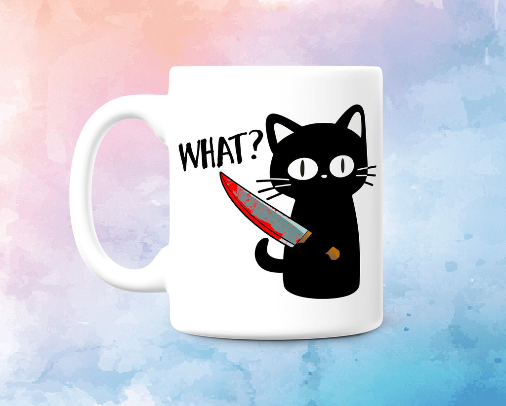 Funny Halloween Black Cat Ceramic Coffee Mug, Kawaii Murder Cat Meme, Funny Cute Cat Lover Gift For Her - 11oz