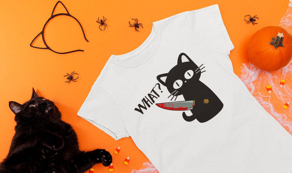 Funny Murder Cat Halloween Shirt, Meme Crewneck Sweatshirt Sweater Costume, Black Cat Graphic Tee, Cat Lover Gift For Her