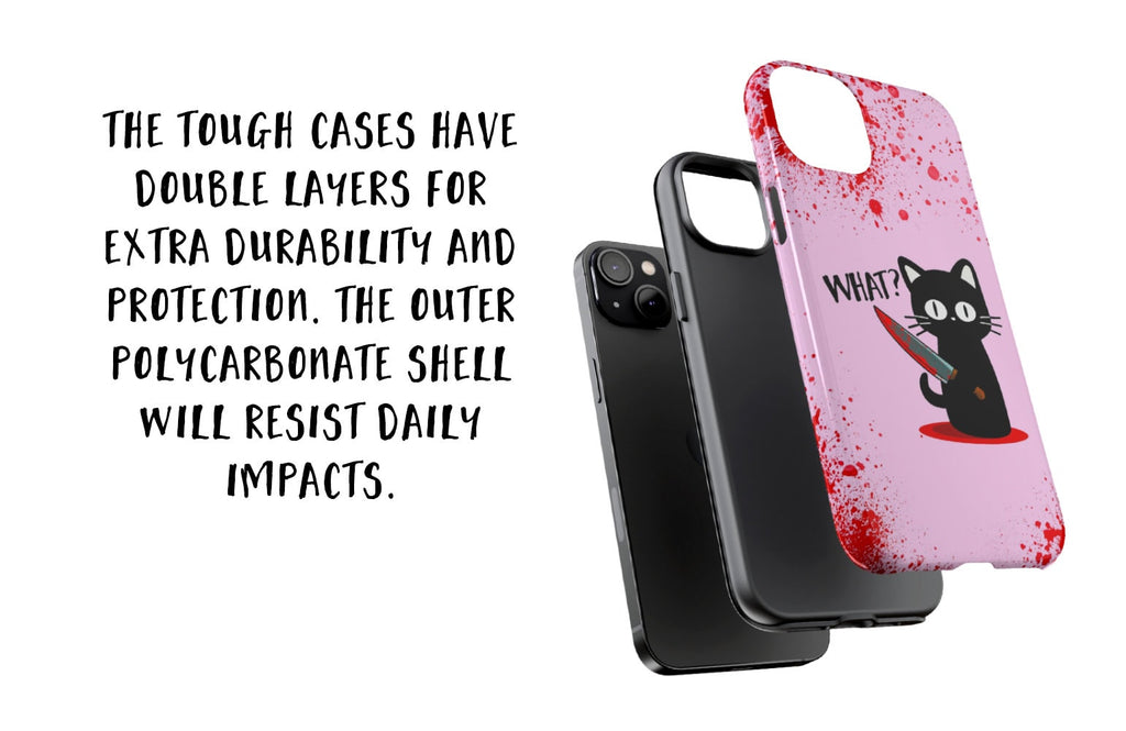 Murder Cat Custom Halloween iPhone Case 14 13 12 11 Pro XR Case, Funny Black Cat Meme, Hard Tough Cover, Cat Lover Gift For Her