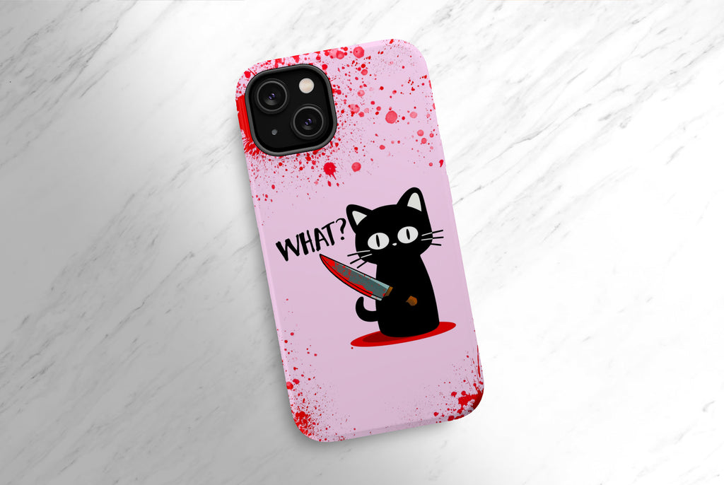 Murder Cat Custom Halloween iPhone Case 14 13 12 11 Pro XR Case, Funny Black Cat Meme, Hard Tough Cover, Cat Lover Gift For Her