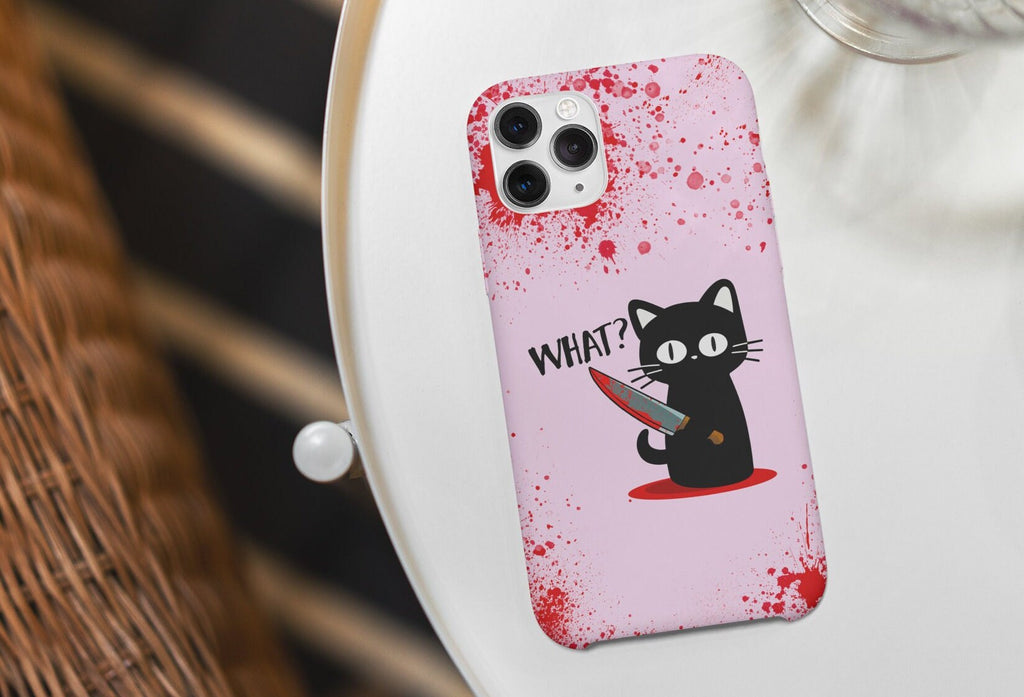 Murder Cat Custom Halloween iPhone Case 14 13 12 11 Pro XR Case, Funny Black Cat Meme, Hard Tough Cover, Cat Lover Gift For Her