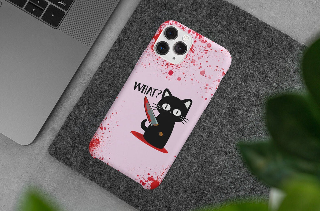 Murder Cat Custom Halloween iPhone Case 14 13 12 11 Pro XR Case, Funny Black Cat Meme, Hard Tough Cover, Cat Lover Gift For Her