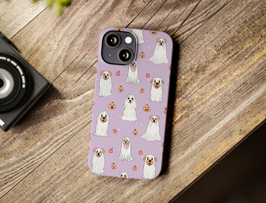 Ghost Dogs Halloween Phone Case, iPhone 14 13 12 11 Pro XR Case, Spooky Cute iPhone Hard Tough Cover, Dog Lover Gift
