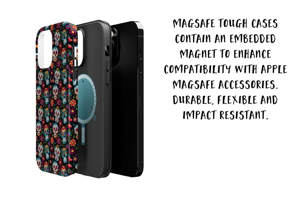 Day of the Dead Sugar Skull Phone Case, Día de los Muertos iPhone 14 13 12 11 Pro XR Case, Calavera Hard Tough Cover, Mexican Folk Art Gift