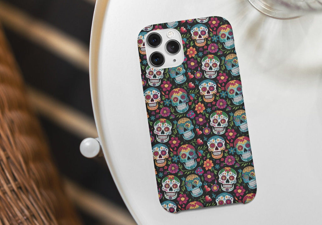 Day of the Dead Sugar Skull Phone Case, Día de los Muertos iPhone 14 13 12 11 Pro XR Case, Calavera Hard Tough Cover, Mexican Folk Art Gift