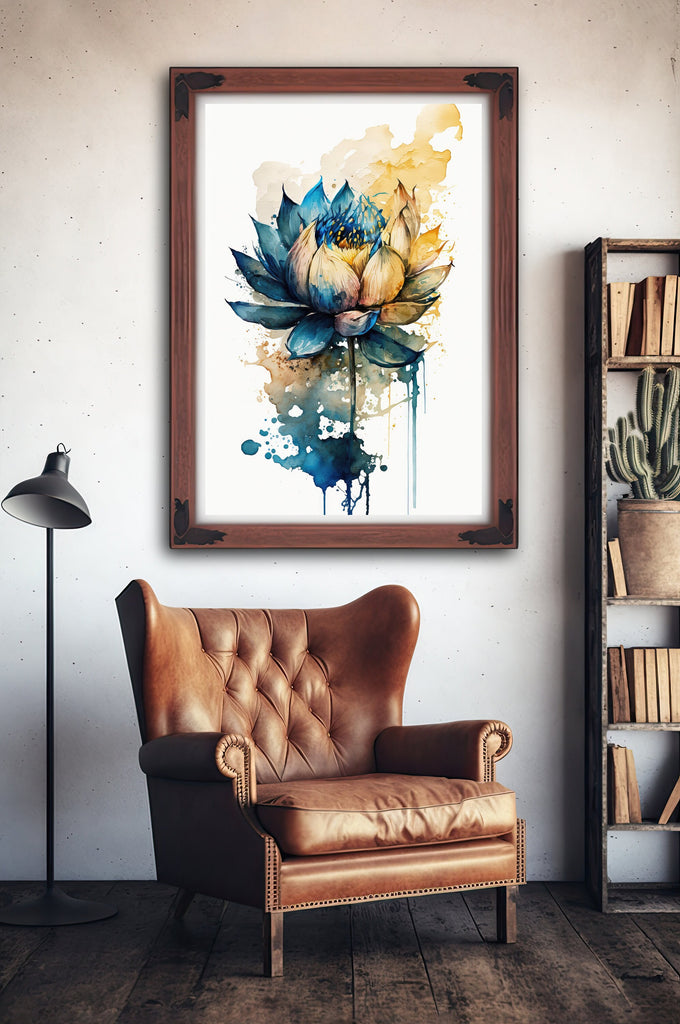 Blue Egyptian Lotus Flower Wall Art Water Lily Painting Print Nature Inspired Floral Watercolor Gift Relaxing Botanical Zen Decor