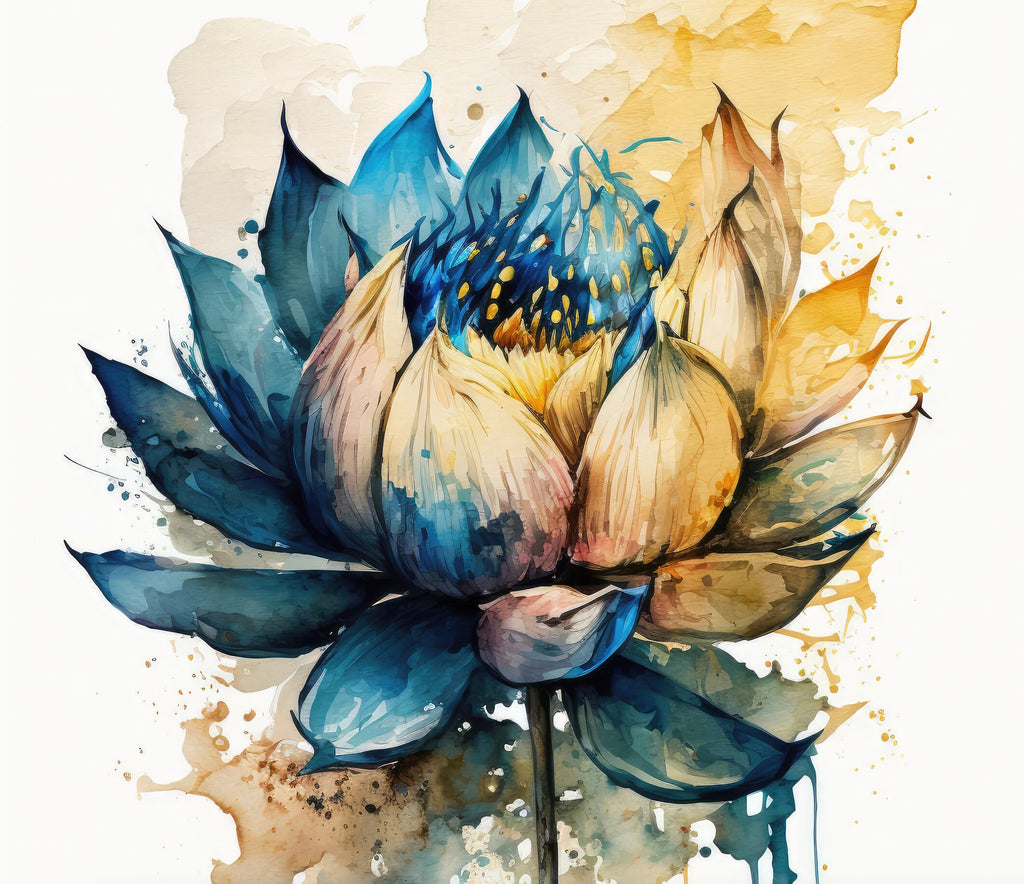 Blue Egyptian Lotus Flower Wall Art Water Lily Painting Print Nature Inspired Floral Watercolor Gift Relaxing Botanical Zen Decor