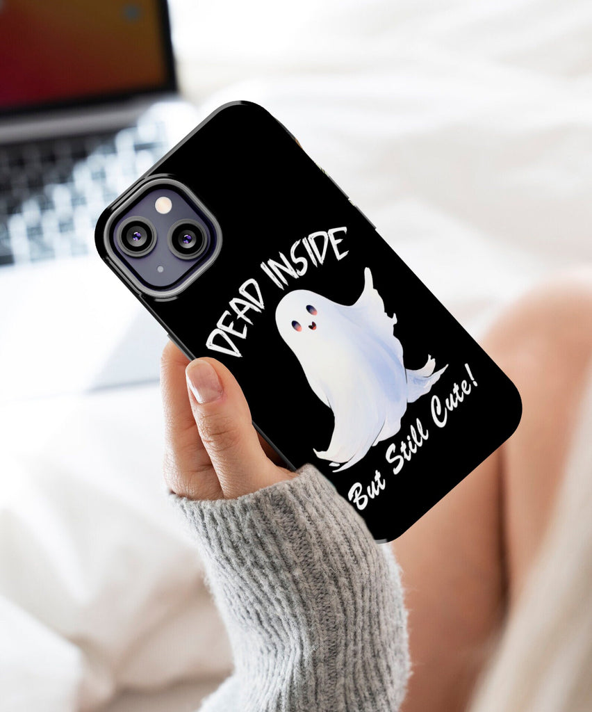Ghost Halloween Phone Case, Spooky Kawaii iPhone 14 13 12 11 Pro XR Case, Cute Dead Inside Hard Tough Cover Funny Gift
