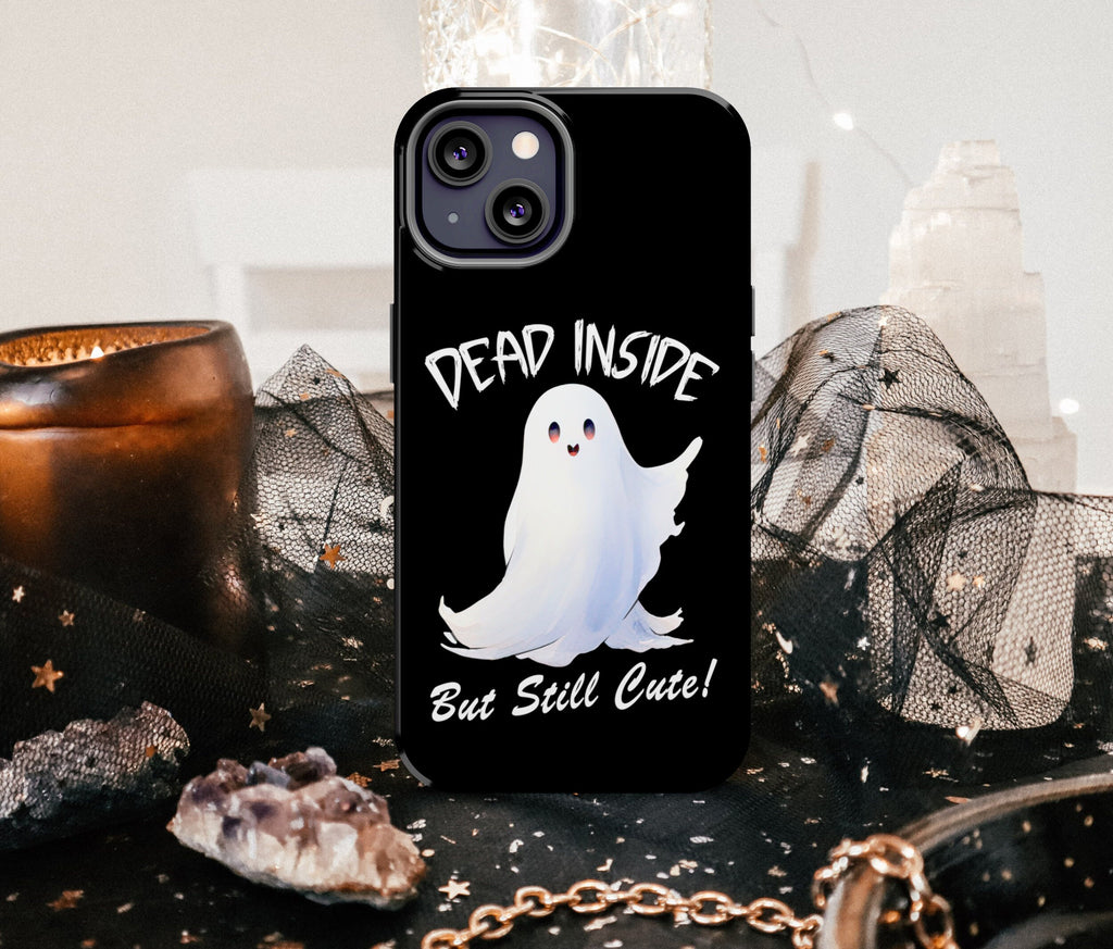 Ghost Halloween Phone Case, Spooky Kawaii iPhone 14 13 12 11 Pro XR Case, Cute Dead Inside Hard Tough Cover Funny Gift