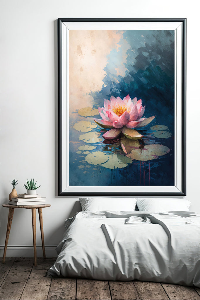 Pink Indian Lotus Flower Zen Buddhism Wall Art Water Lily Painting Print Nature Inspired Floral Watercolor Gift Relaxing Botanical Decor