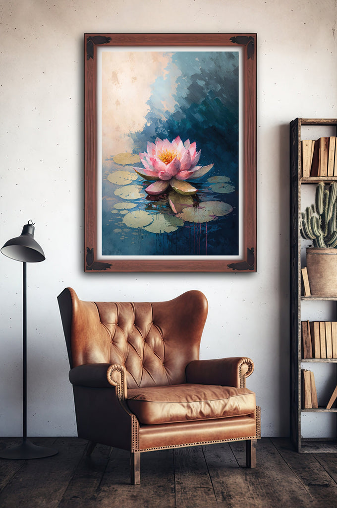 Pink Indian Lotus Flower Zen Buddhism Wall Art Water Lily Painting Print Nature Inspired Floral Watercolor Gift Relaxing Botanical Decor