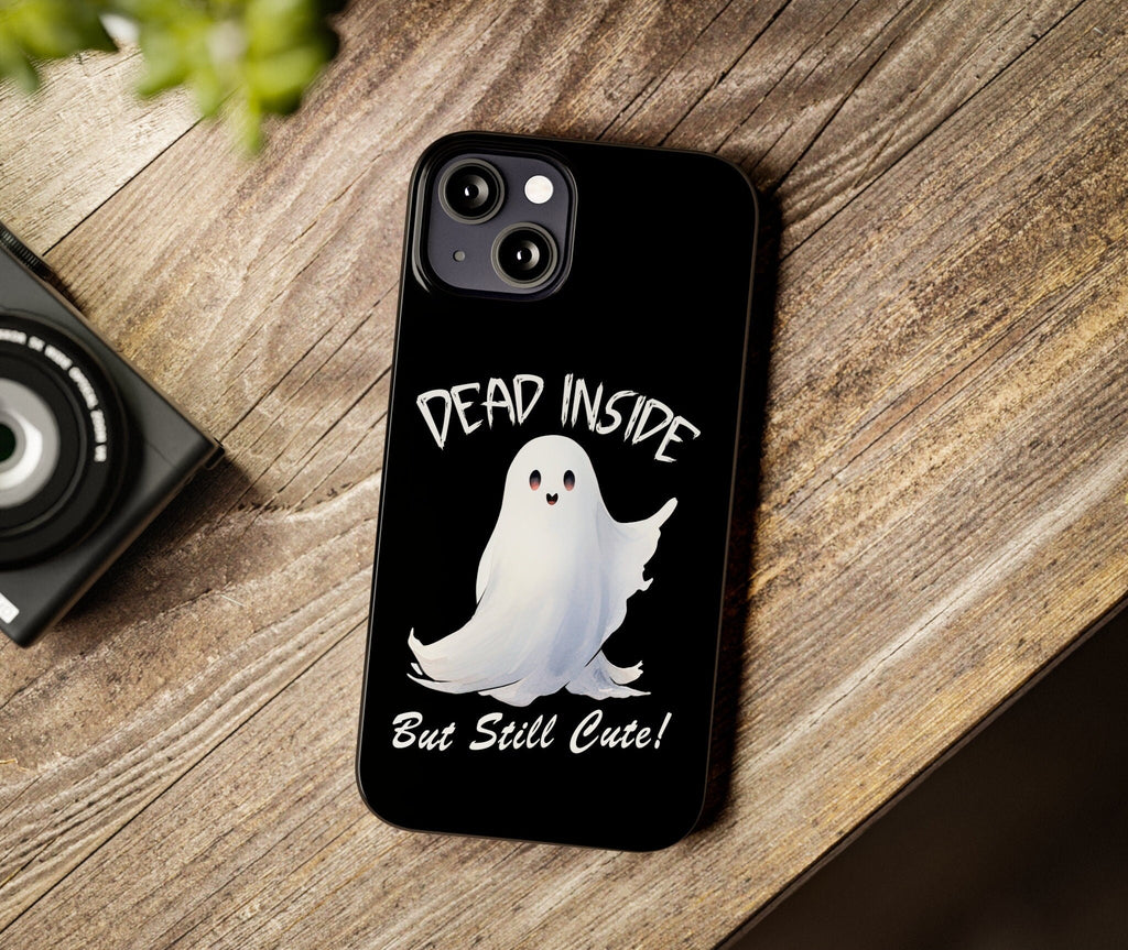 Ghost Halloween Phone Case, Spooky Kawaii iPhone 14 13 12 11 Pro XR Case, Cute Dead Inside Hard Tough Cover Funny Gift