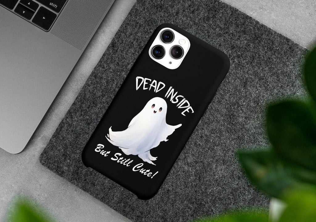 Ghost Halloween Phone Case, Spooky Kawaii iPhone 14 13 12 11 Pro XR Case, Cute Dead Inside Hard Tough Cover Funny Gift