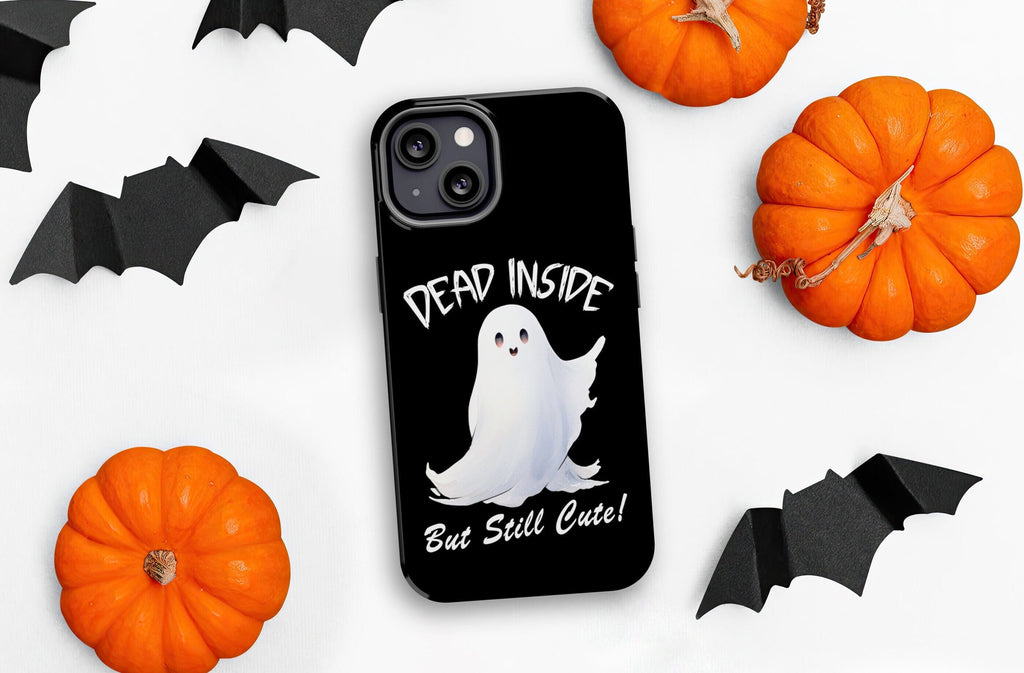 Ghost Halloween Phone Case, Spooky Kawaii iPhone 14 13 12 11 Pro XR Case, Cute Dead Inside Hard Tough Cover Funny Gift