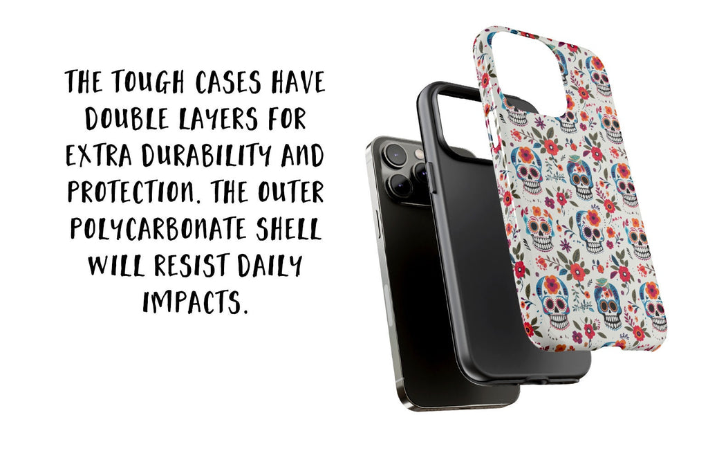 Day of the Dead Sugar Skull Phone Case, Día de los Muertos iPhone 14 13 12 11 Pro XR Case, Calavera Hard Tough Cover, Mexican Folk Art Gift