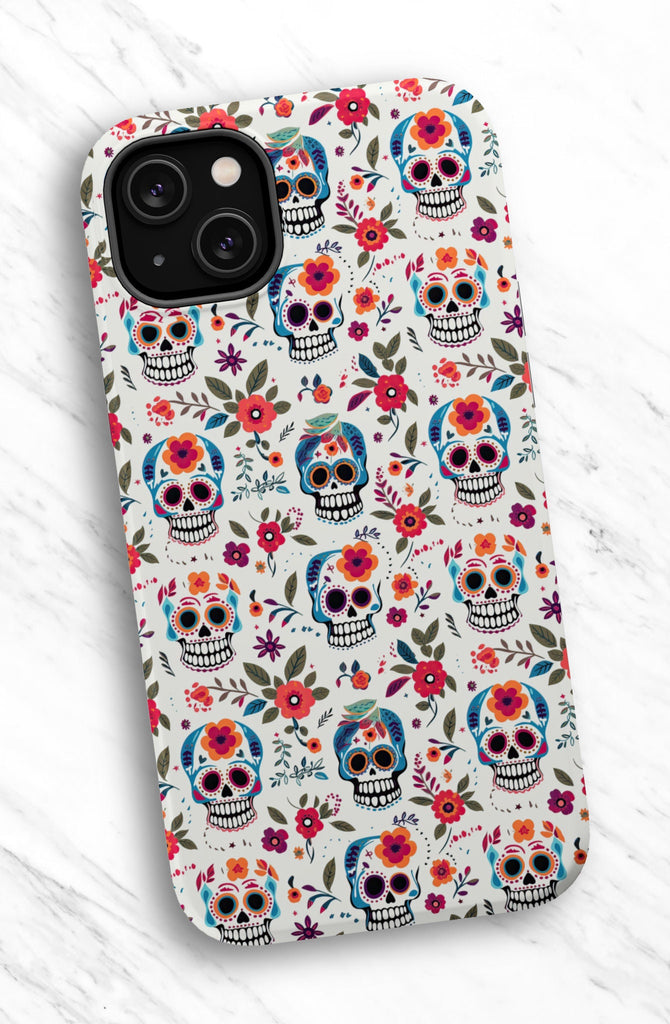 Day of the Dead Sugar Skull Phone Case, Día de los Muertos iPhone 14 13 12 11 Pro XR Case, Calavera Hard Tough Cover, Mexican Folk Art Gift