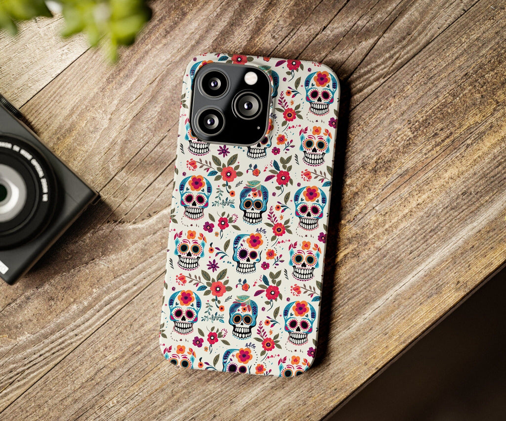 Day of the Dead Sugar Skull Phone Case, Día de los Muertos iPhone 14 13 12 11 Pro XR Case, Calavera Hard Tough Cover, Mexican Folk Art Gift