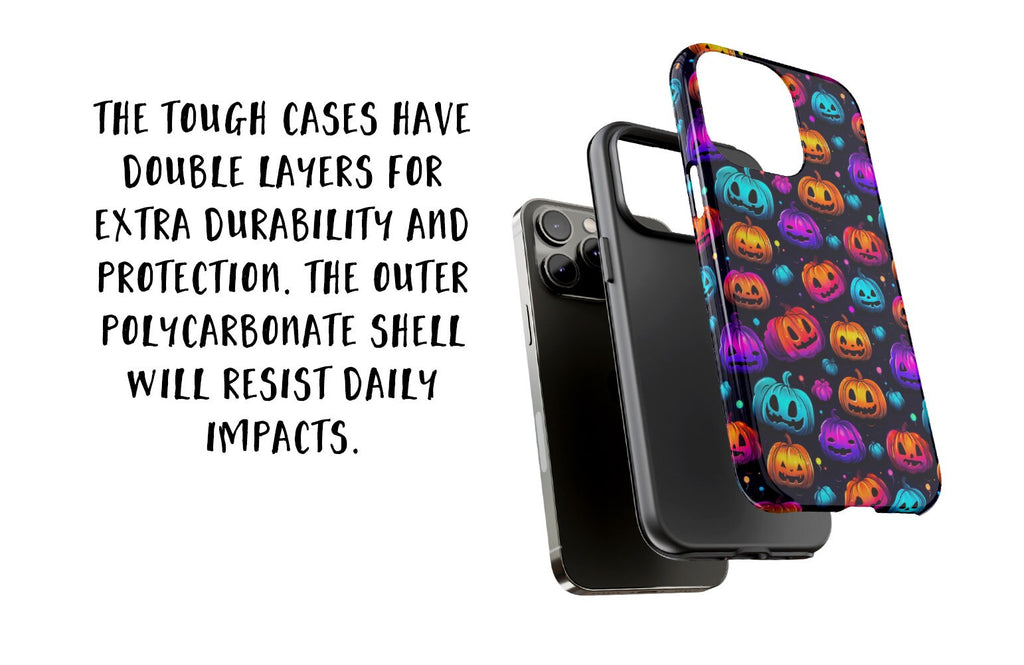 Halloween Spooky Neon Pumpkins iPhone Case 14 13 12 11 Pro XR, Seasonal iPhone Hard Tough Cover, Fall Lover Gift