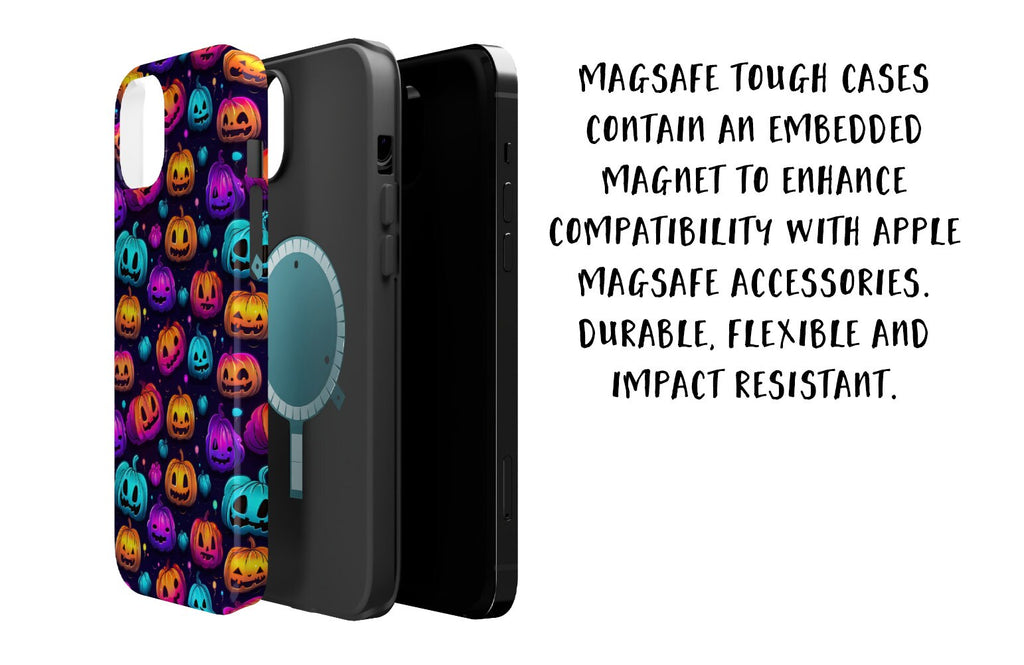 Halloween Spooky Neon Pumpkins iPhone Case 14 13 12 11 Pro XR, Seasonal iPhone Hard Tough Cover, Fall Lover Gift