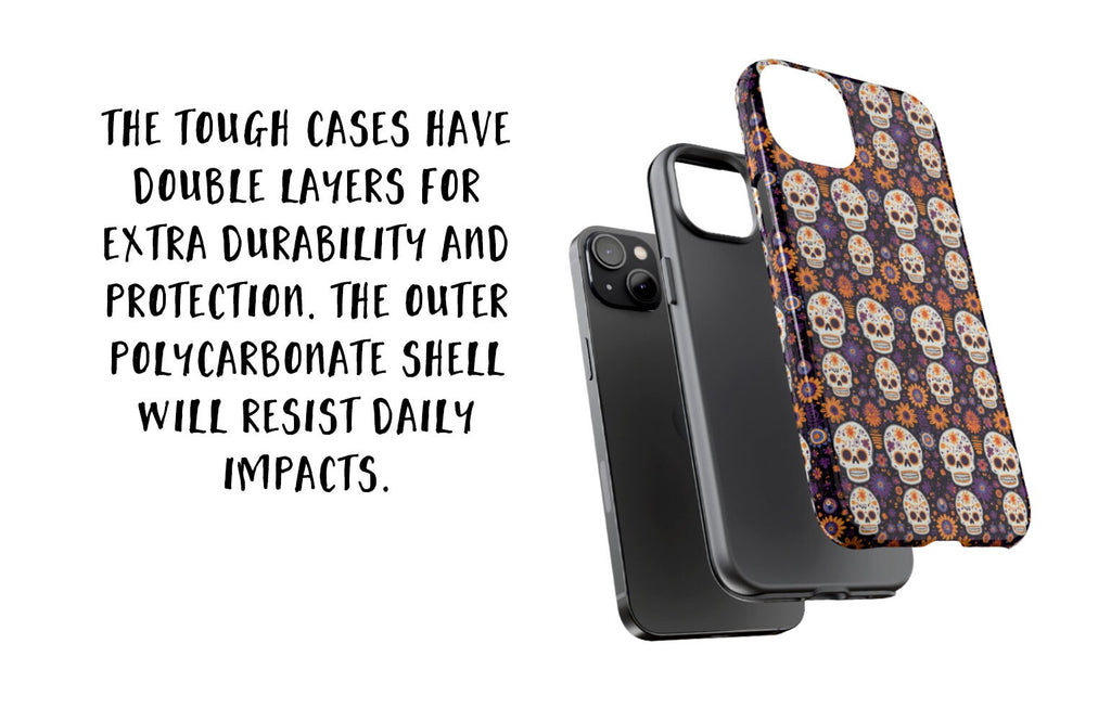 Day of the Dead Sugar Skull iPhone Case 14 13 12 11 Pro XR, Día de los Muertos Calavera, Hard Tough Cover, Mexican Folk Art Gift
