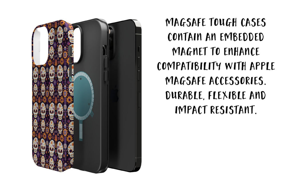 Day of the Dead Sugar Skull iPhone Case 14 13 12 11 Pro XR, Día de los Muertos Calavera, Hard Tough Cover, Mexican Folk Art Gift
