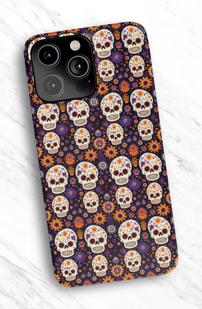 Day of the Dead Sugar Skull iPhone Case 14 13 12 11 Pro XR, Día de los Muertos Calavera, Hard Tough Cover, Mexican Folk Art Gift