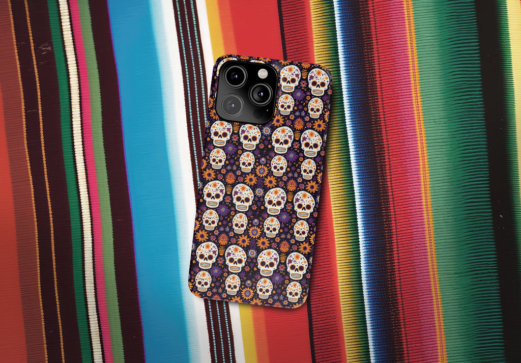 Day of the Dead Sugar Skull iPhone Case 14 13 12 11 Pro XR, Día de los Muertos Calavera, Hard Tough Cover, Mexican Folk Art Gift