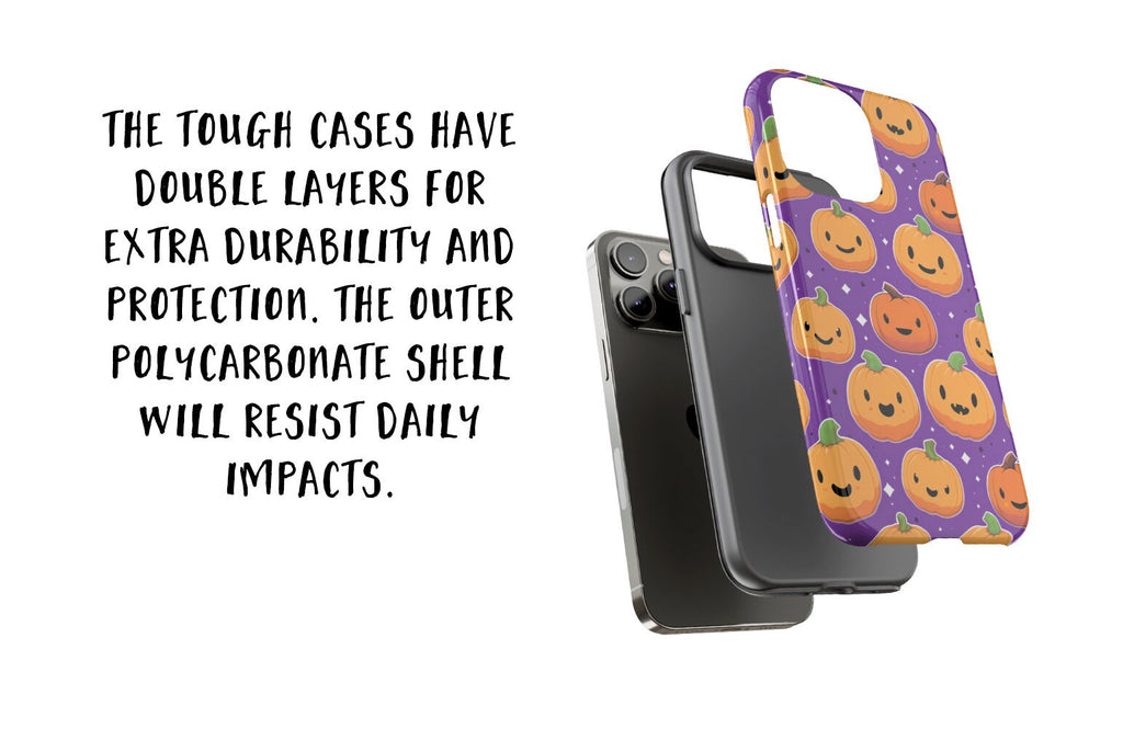 Jack o Lantern Pumpkins Kawaii Halloween iPhone Case, 14 Pro 13 12 11 XR, Cute Seasonal Fall iPhone Hard Tough Cover, Fall Lover Gift