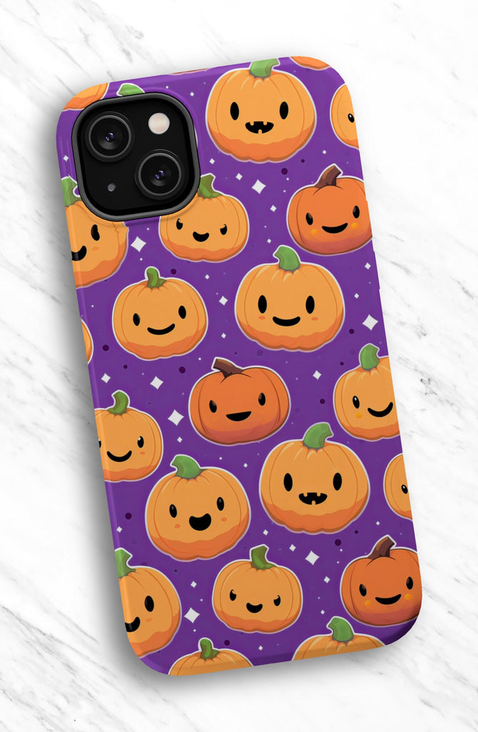 Jack o Lantern Pumpkins Kawaii Halloween iPhone Case, 14 Pro 13 12 11 XR, Cute Seasonal Fall iPhone Hard Tough Cover, Fall Lover Gift